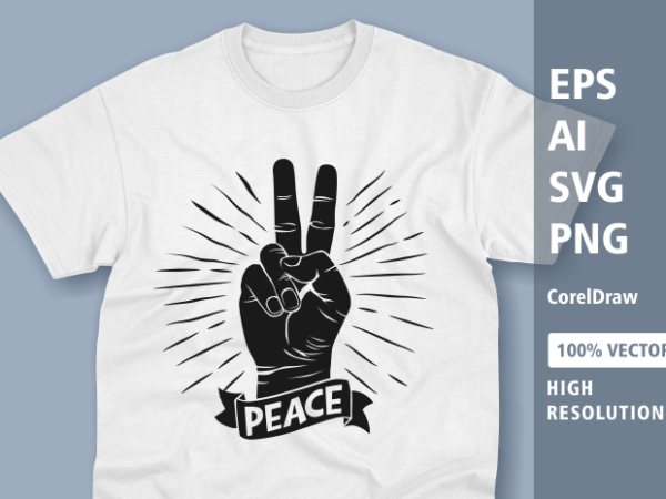 Classic peace fingers symbol with vintage style free vector – graphic t shirt