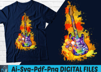 Electric coloring Guitar Paint Art tshirt design, colorful Guitar Lover tshirt, Guitar Tshirt, Paint art guitar, Guitar tshirt design, Colorful Musician, colorful Guitar, Guitar colorful tshirt