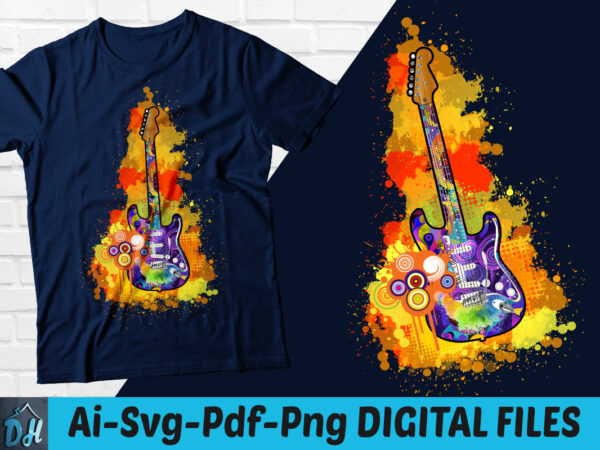 Electric coloring guitar paint art tshirt design, colorful guitar lover tshirt, guitar tshirt, paint art guitar, guitar tshirt design, colorful musician, colorful guitar, guitar colorful tshirt