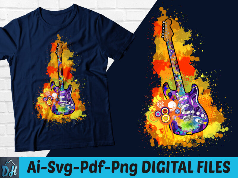 Electric coloring Guitar Paint Art tshirt design, colorful Guitar Lover tshirt, Guitar Tshirt, Paint art guitar, Guitar tshirt design, Colorful Musician, colorful Guitar, Guitar colorful tshirt