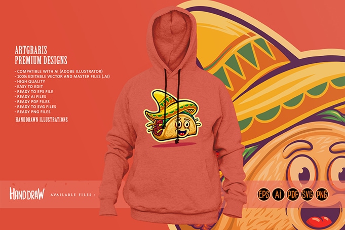 Delicious mexican tacos illustrations mascot