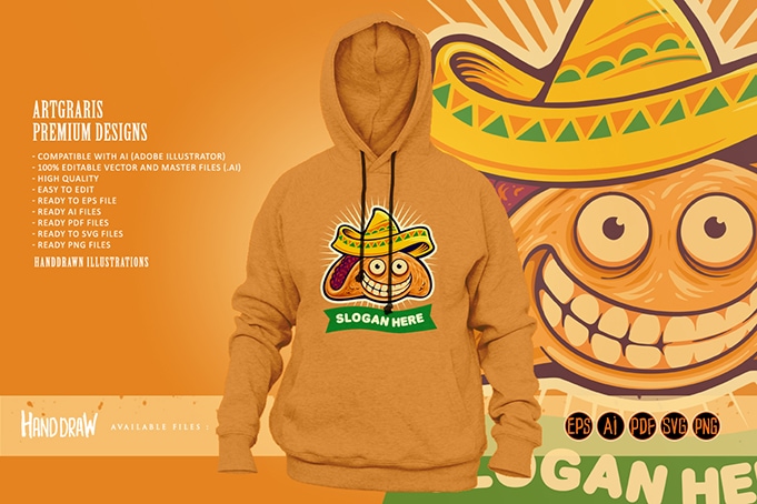 Funny mexican tacos logo mascot