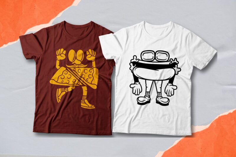 Junk food cartoon t-shirt designs bundle, Junk food character, Cool t-shirt design, Creative t-shirt design, Urban streetwear, Trendy graphic tee shirt