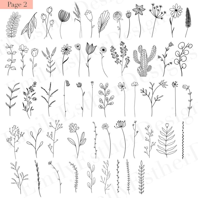 Floral Bundle Svg,120 Hand-drawn floral svg designs, flowers svg, plants svg, leaves svg, Floral svg