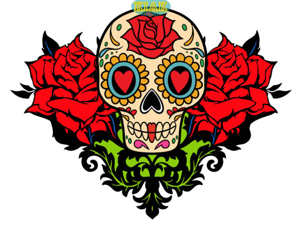 Heart shape skull with roses, calavera skull svg, halloween svg, day of the dead, halloween, halloween party svg, skull svg, mandala skull svg, mexican skull vector, skull logo, human skull,