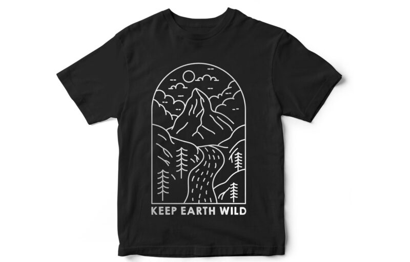 Keep Earth Wild, Minimal Mountain Scene, travel, holidays, t-shirt design