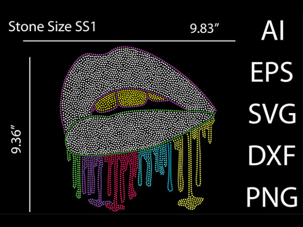 Lips rhinestone design print template