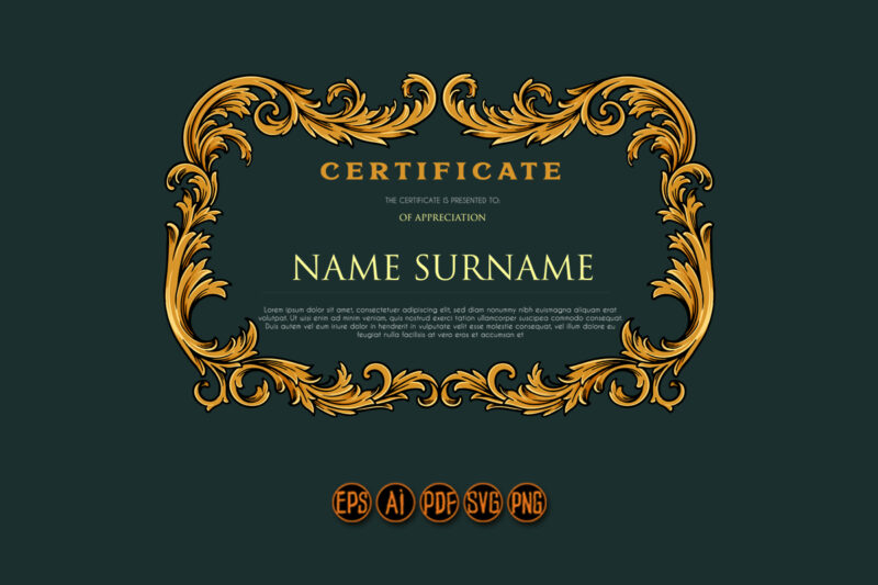 Luxury vintage certificate frame floral ornate swirls