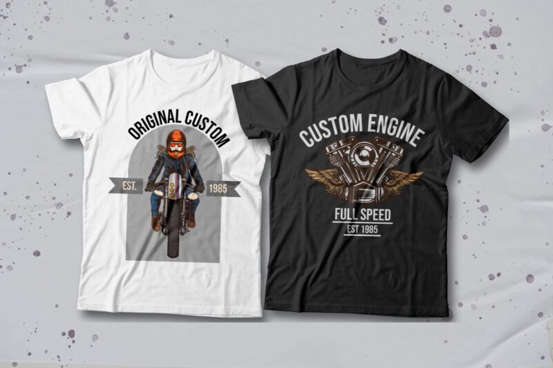 Motorcycle T-shirt Designs Bundle Editable Text, Rider T-shirt, Riding Tee shirt design, Motorcycle vector graphic tees,