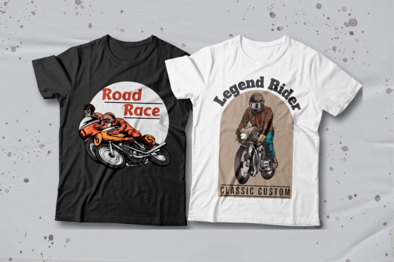 Motorcycle T-shirt Designs Bundle Editable Text, Rider T-shirt, Riding Tee shirt design, Motorcycle vector graphic tees,