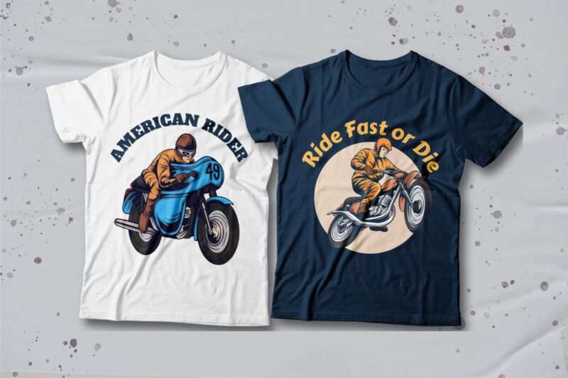 Motorcycle T-shirt Designs Bundle Editable Text, Rider T-shirt, Riding Tee shirt design, Motorcycle vector graphic tees,