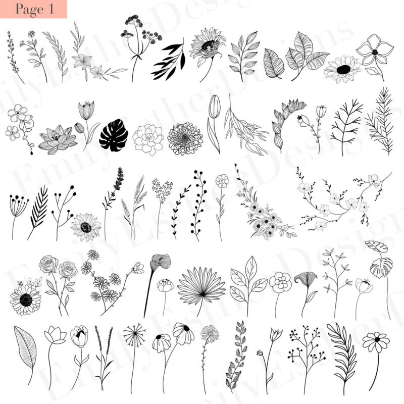 120 Floral Bundle Svg,120 Hand-drawn floral svg designs, flowers svg, plants svg, leaves svg, Floral svg, digital download, flowercutfile