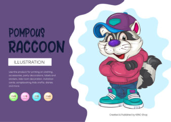 Pompous Cartoon Raccoon. T-Shirt, PNG, SVG.