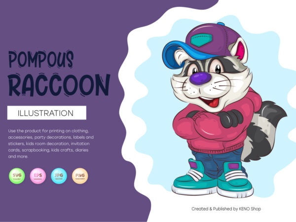 Pompous cartoon raccoon. t-shirt, png, svg.