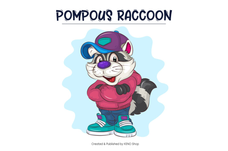 Pompous Cartoon Raccoon. T-Shirt, PNG, SVG.