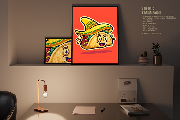 Delicious mexican tacos illustrations mascot