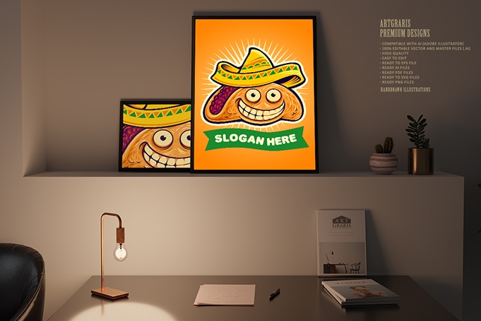 Funny mexican tacos logo mascot