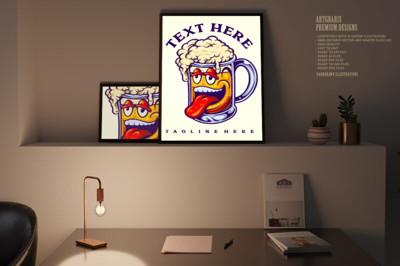 Funny beer glass cartoon mascot