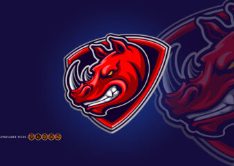 Red Rhino Head Mascot Shield Logo t shirt design online