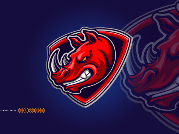 Red rhino head mascot shield logo t shirt design online