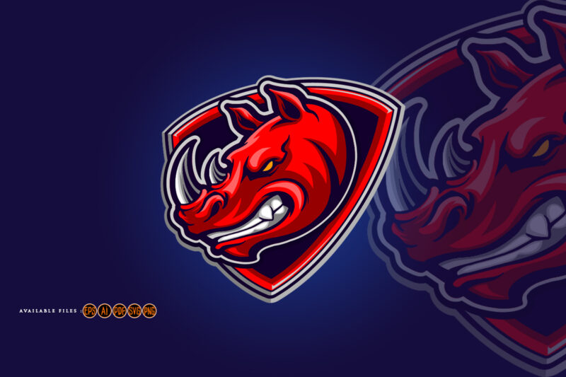 Red Rhino Head Mascot Shield Logo