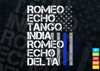 Retired Phonetic Code Police Retirement Thin Blue Line USA Flag editable t shirt design in ai svg files, police force officer svg files for cricut silhouette machine