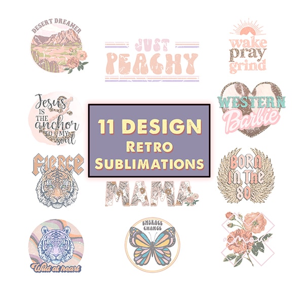 11 Designs Retro Sublimations, Vintage Sublimations, Png, Clipart, Shirt Design, Sublimation Downloads, flower, retro bundle