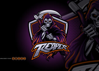 Skull Grim Reaper Shield Esport Logo Mascot t shirt template vector