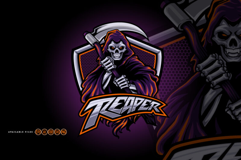 Skull Grim Reaper Shield Esport Logo Mascot