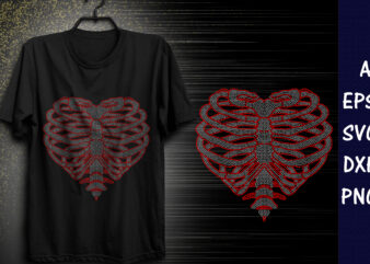 Skull love shape rhinestone T-shirt design Print Template
