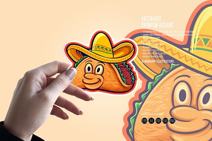 Funny delicious tacos restaurant logo