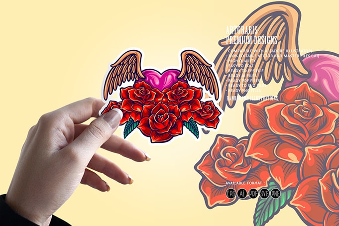 Flying angel rose isolated ornate