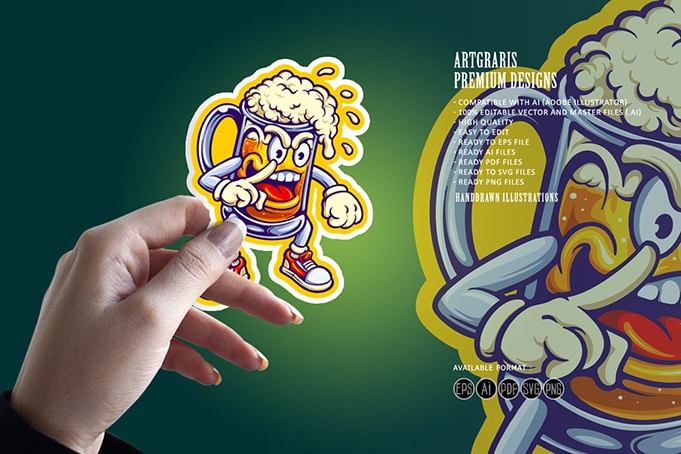 Funny angry beer glass mascot