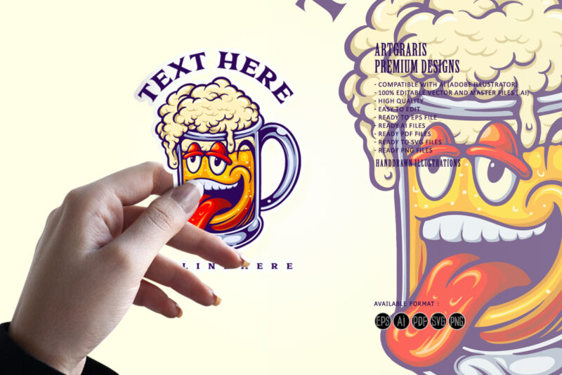 Funny beer glass cartoon mascot
