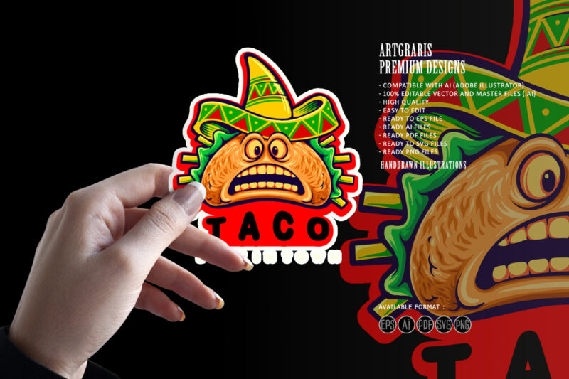 Funny tacos mexican logo mascot Illustrations