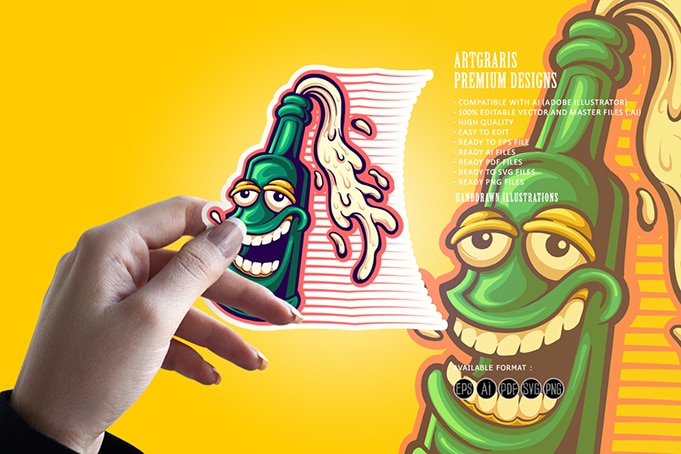 Funny beer bottle logo mascot