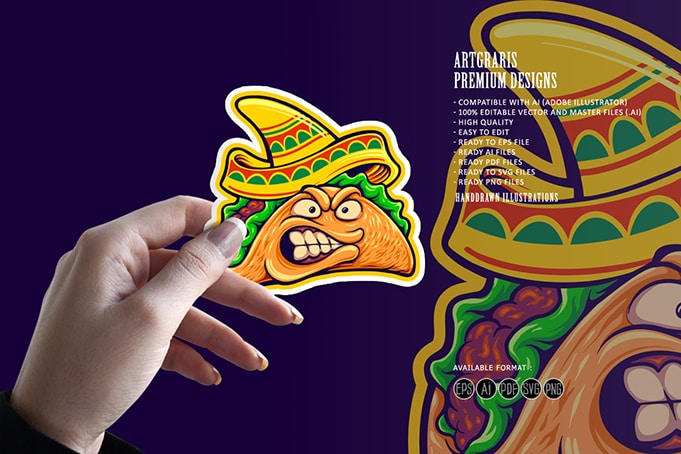 Angry mexican tacos illustrations mascot