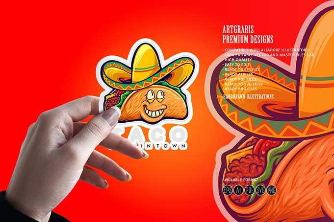 Cute mexican tacos logo mascot