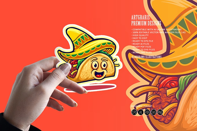 Delicious mexican tacos illustrations mascot