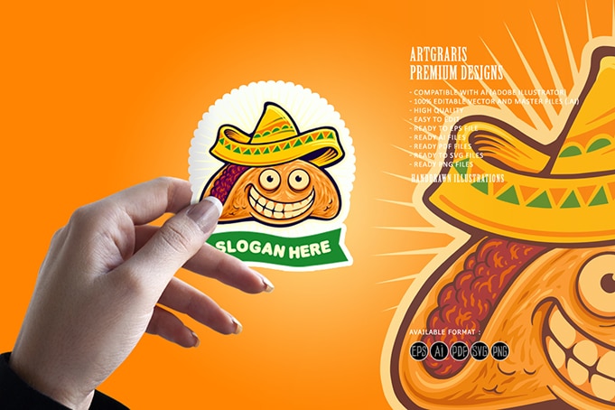 Funny mexican tacos logo mascot