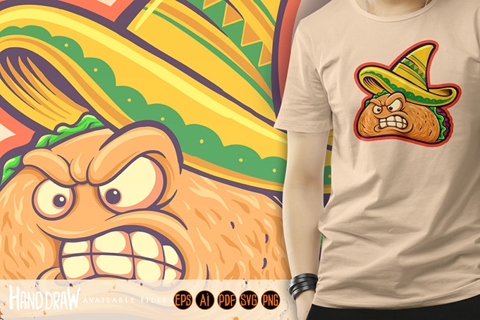 Angry delicious tacos restaurant mascot