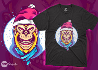 Gorilla Christmas Illustration t shirt design template