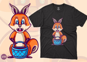 Squirrel Holding Basket – Cartoon Character t shirt template vector
