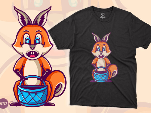 Squirrel holding basket – cartoon character t shirt template vector