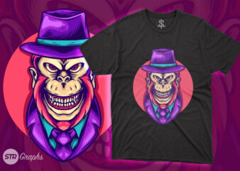 Gorilla Mafia Illustration t shirt design template