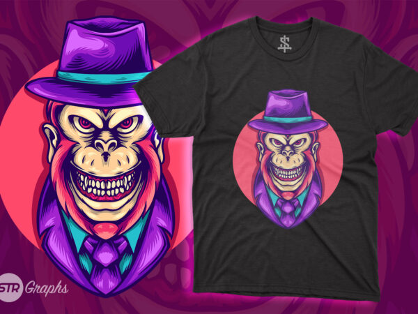 Gorilla mafia illustration t shirt design template