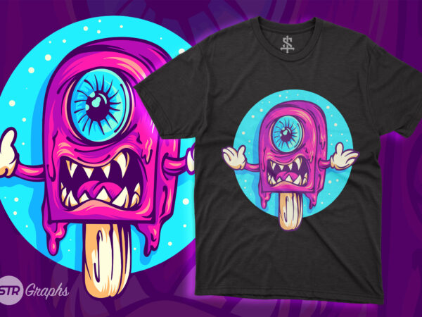 Monster stick ice cream t shirt designs for sale