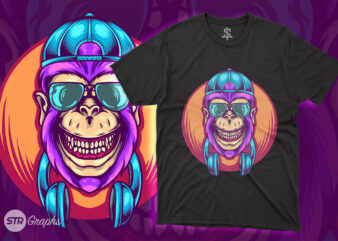 Gorilla With Headphone Illustration t shirt design template