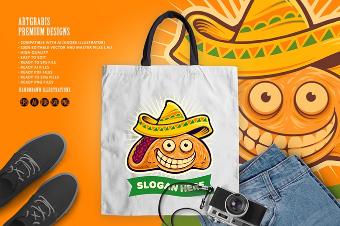 Funny mexican tacos logo mascot