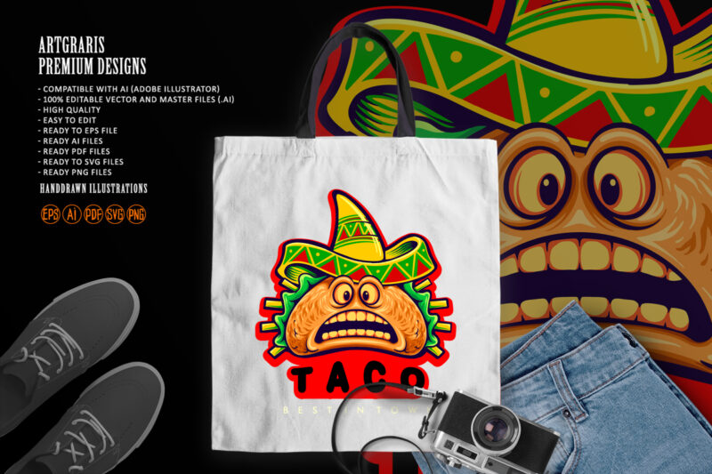 Funny tacos mexican logo mascot Illustrations